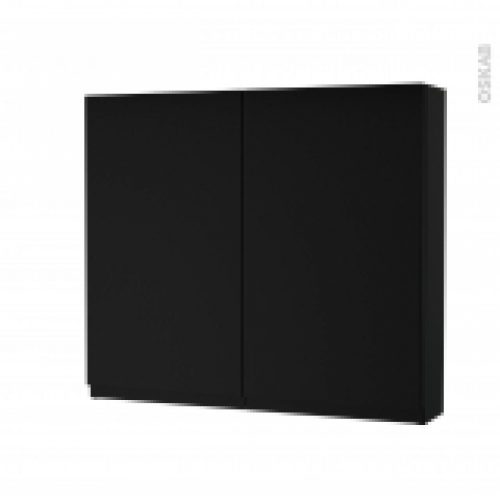 Armoire De Toilette Rangement Haut Ipoma Noir Mat 2 Portes Cotes Decors L80 X H70 X P17 Cm