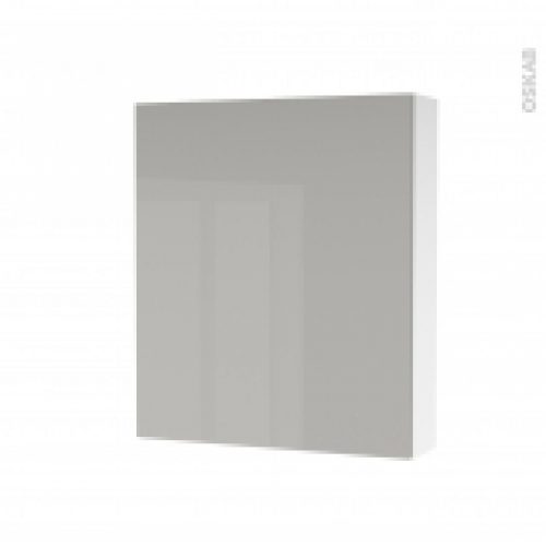 Armoire De Toilette Rangement Haut Ivia Gris 1 Porte Cotes Blancs L60 X H70 X P17 Cm