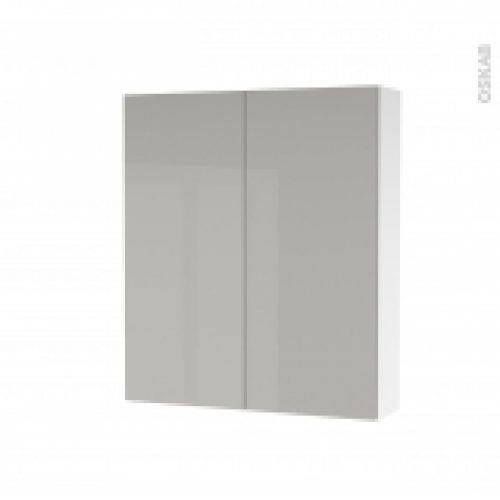 Armoire De Toilette Rangement Haut Ivia Gris 2 Portes Cotes Blancs L60 X H70 X P17 Cm
