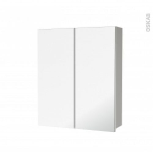 Armoire De Toilette Rangement Haut Ivia Gris 2 Portes Miroir Cotes Decors L60 X H70 X P17 Cm