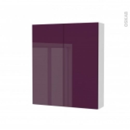 Armoire De Toilette Rangement Haut Keria Aubergine 2 Portes Cotes Blancs L60 X H70 X P17 Cm