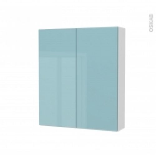 Armoire De Toilette Rangement Haut Keria Bleu 2 Portes Cotes Blancs L60 X H70 X P17 Cm