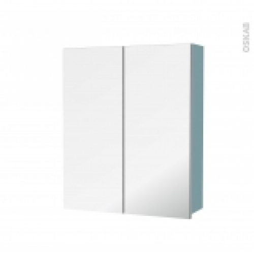 Armoire De Toilette Rangement Haut Keria Bleu 2 Portes Miroir Cotes Decors L60 X H70 X P17 Cm