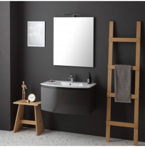 ARMOIRE DE TOILETTE SUSPENDUE COURBE 82 CM GRIS ANTHRACITE BRILLANT | SHORE