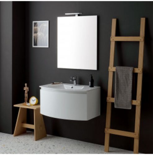 ARMOIRE DE TOILETTE SUSPENDUE COURBE CM 82 AVEC LAVABO ET MIROIR | SHORE