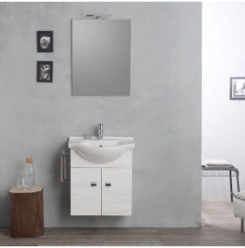 ARMOIRE MURALE 58CM AVEC LAVABO, MIROIR ET SÉRIE EASY CHÊNE BLANC CLAIR