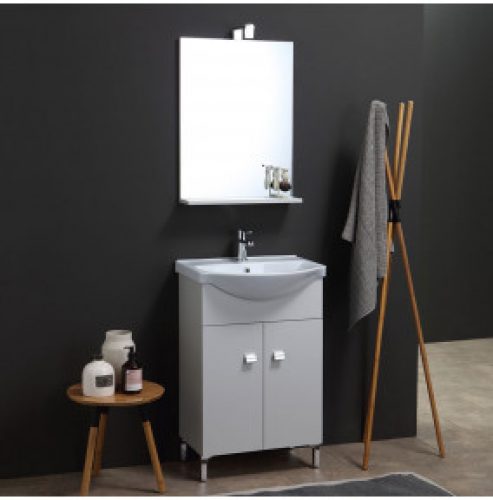 ARMOIRE SUR PIED AVEC LAVABO ET MIROIR 56 CM GRIS PERLE EASY