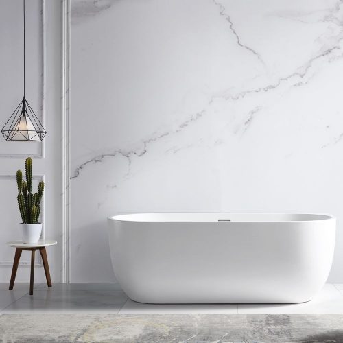 Baignoire autoportante LENA en acrylique blanc brillant – 170 x 75 cm – robinetterie en option