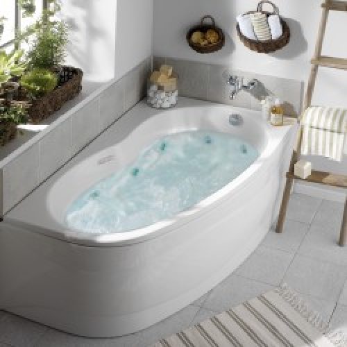 Baignoire balnéo asymétrique Elba duo + tablier – Luxzen² – mur à gauche – 160 x 100 cm – ALLIBERT
