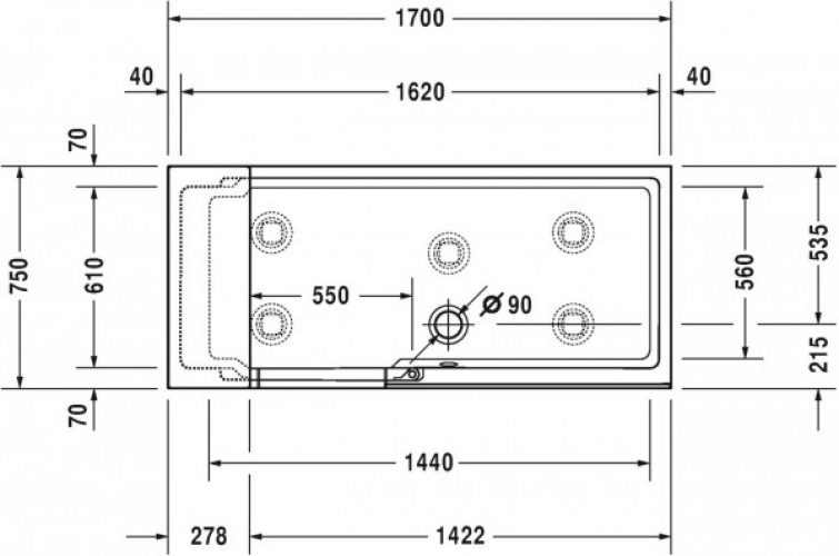 Baignoire d’Angle Duravit Shower + Bath à droite 1700x750mm 700404