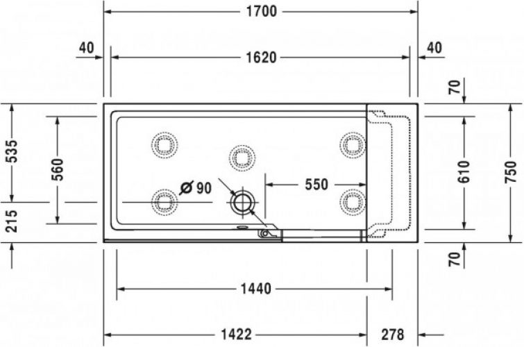 Baignoire d’Angle Duravit Shower + Bath à gauche 1700x750mm 700403