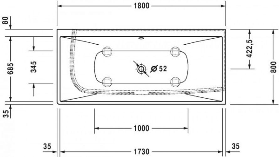 Baignoire d&rsquo;Angle Duravit Vero Air à gauche 1800x800mm 700428000000000