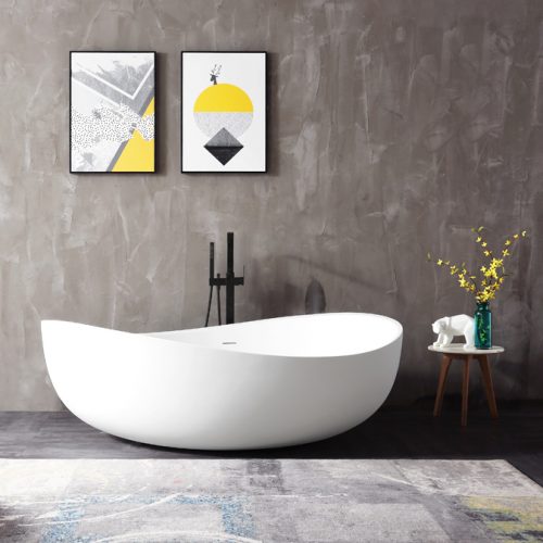 Baignoire îlot en acrylique sanitaire WAVE blanc brillant – 180 x110 x 62 cm – robinetterie en option