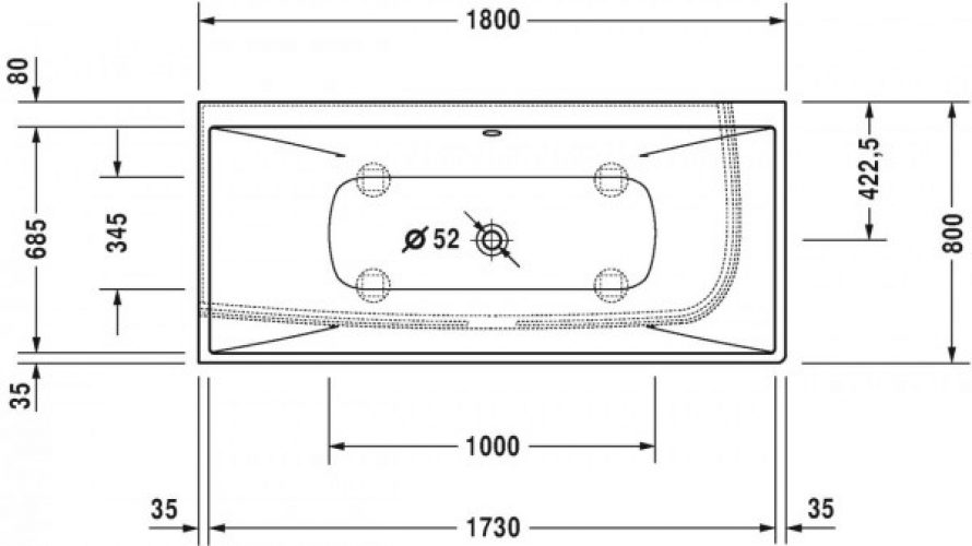 Baignoire Rectangulaire Duravit Vero Air 1800x800mm 700427000000000