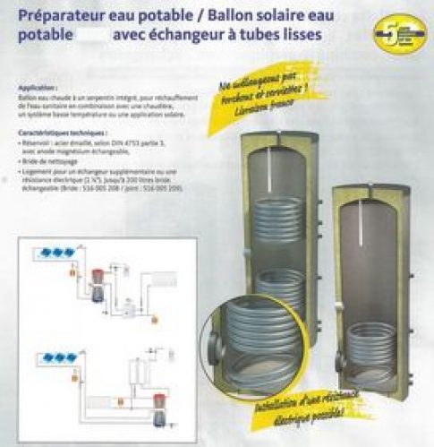 Ballon sanitaire acier 200 litres 1 serpentin  1260×610 Classe A+