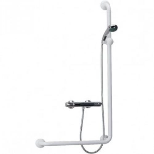 Barre de douche + maintien en L (90°) blanc