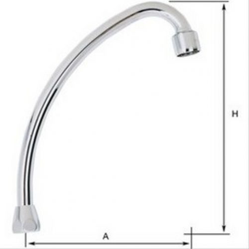 Bec col de cygne à portée plate  Ø14 écrou 1/2 Lg 135 h 190, embout aérateur