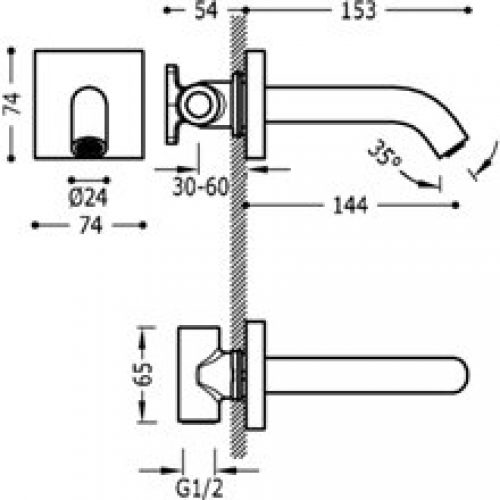 Bec mural de base carrée TRES Sélection