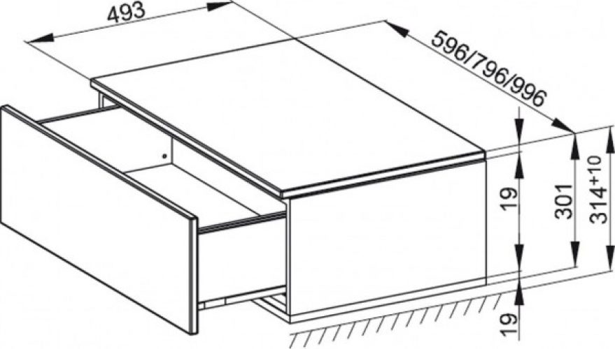 Bette Meuble bas avec plaque de recouvrement et socle Modules 1 tiroir (RC10)