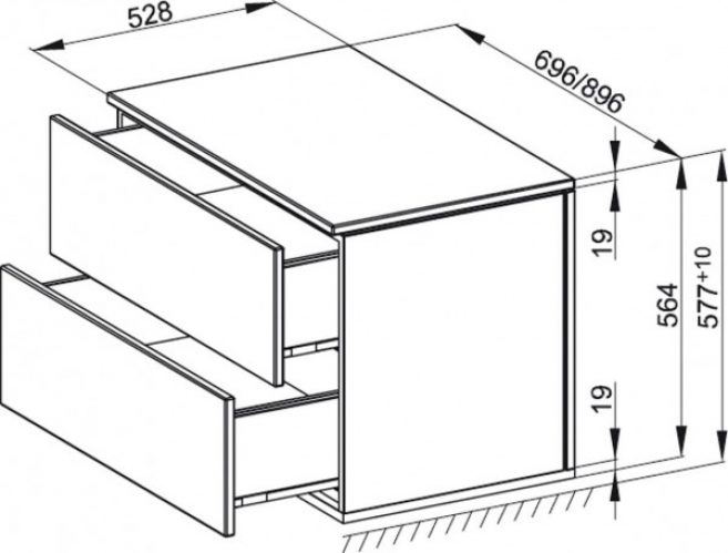 Bette Meuble bas avec plaque de recouvrement et socle Modules 2 tiroirs (RD01)