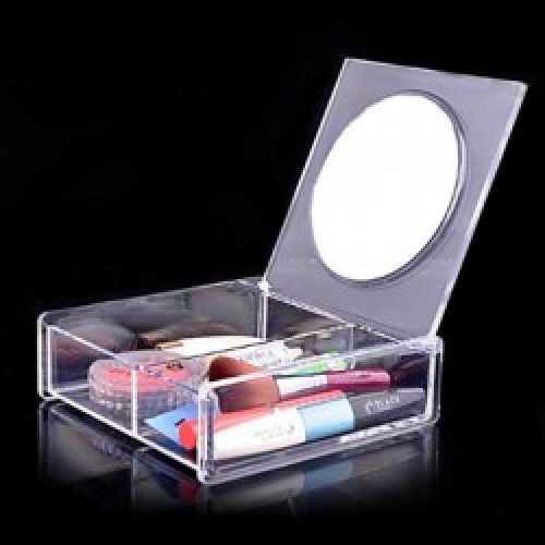 Boite de rangement cosmétiques en acrylique transparent avec miroir