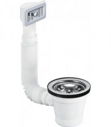 Bonde d´évier avec trop-plein flex,11/2 »x 70 mm,insert inox trop-plein carré