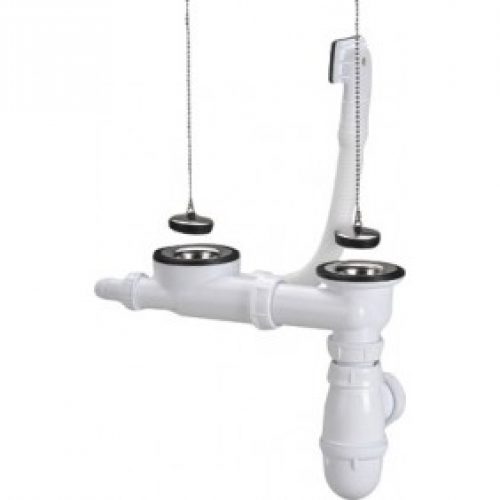 Bonde pour évier deux bacs en inox avec trop plein