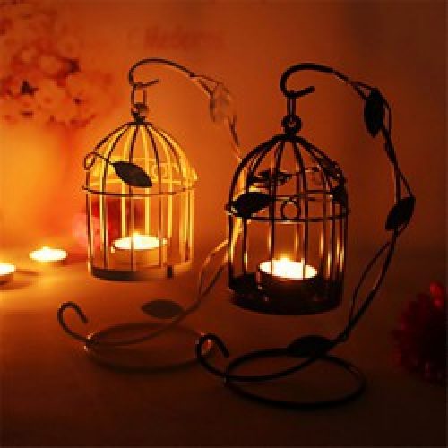 Bougeoir Chandelier en Fer sous forme de cage, Style Romantique pour décoration intérieure