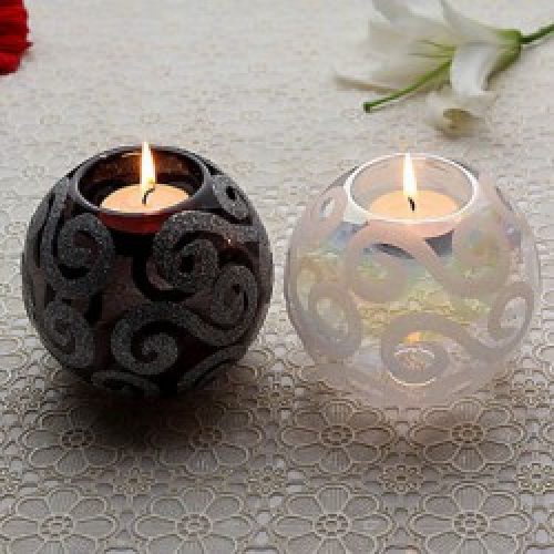 Bougeoir rond en Verre floral, couleur blanche et noire