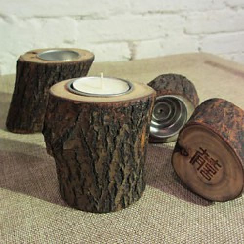 Bougeoir Votif en Bois sous forme de souche d’arbre