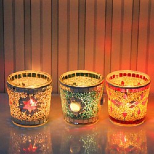 Bougeoir votif en verre avec motif des paillettes, style rustique