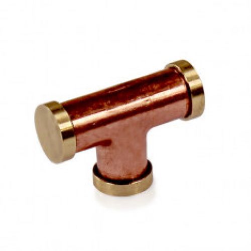 Bouton de meuble en T cuivre et 3 embouts laiton « Industriel » – Arcanaute