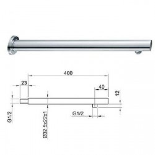 Bras de douche cylindrique de longueur 40 cm en laiton chromé