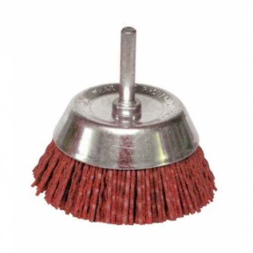 Brosse soucoupe nylon sur tige 6 mm