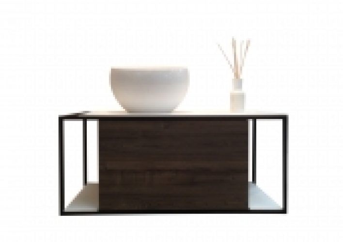 Burgbad Junit – Mineralguss-Waschtisch mit Unterschrank Version links marone dekor trüffel