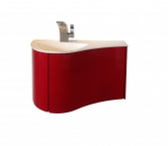 Burgbad Sinea 2.0 – Mineralguss-Waschtisch mit Unterschrank Version links hellrot hochglanz