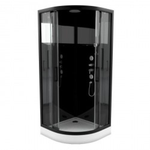 Cabine de douche complète – 1/4 cercle – 90 x 90 x 215 cm – Black Mirror II – AURLANE