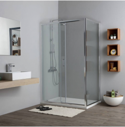 CABINE DE DOUCHE D&rsquo;ANGLE RÉVERSIBLE 80X140 CM AVEC PORTE COULISSANTE | NOUVEAU GIADA