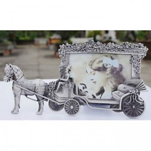 Cadre photo de style antique à forme cheval et chariot en métal