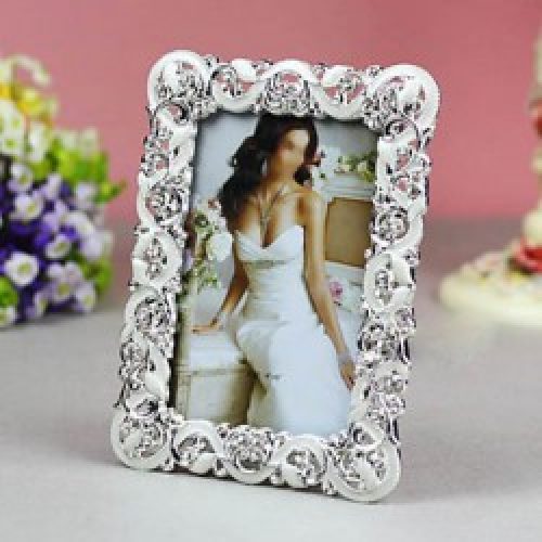 Cadre photo de style classique pour mariage en métal orné de cristal