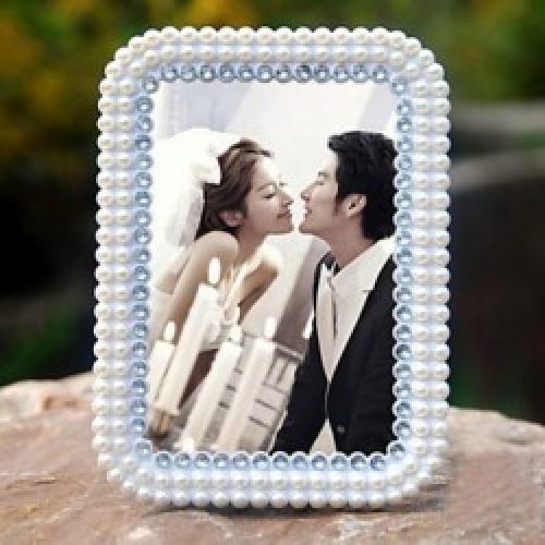 Cadre photo de style européen en polyrésine blanc et bleu