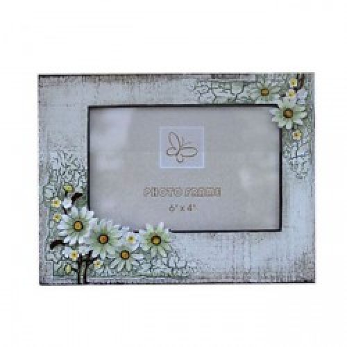 Cadre photo de style rustique à motif floral en bois et polyrésine