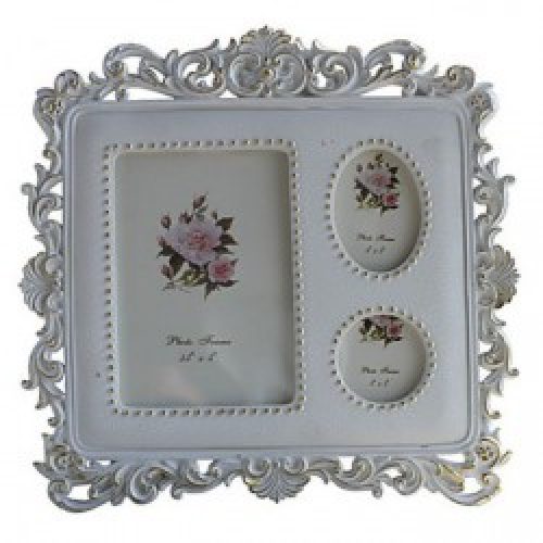 Cadre photo de style rustique à motif floral en polyrésine blanc