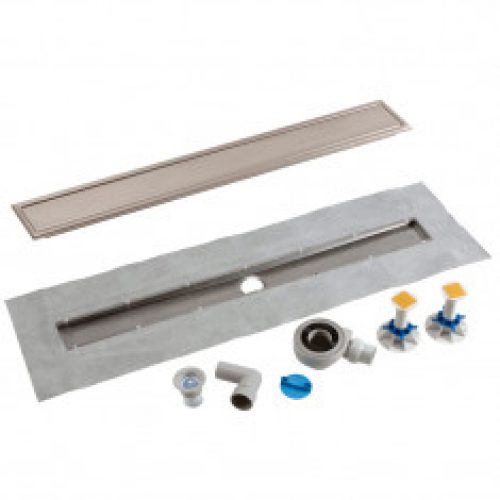 Caniveau de douche inox complet avec cadre et grille réversible