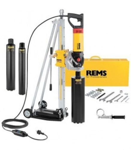 carotteuse a diamant Rems Picus S3 Set avec support de forage et 3 couronnes a fleurets. D 62/82/132mm