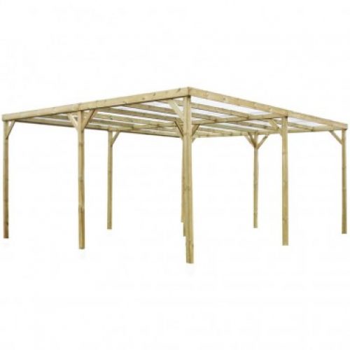 Carport bois autoclavé 2 voitures, 30m² avec toit plat et couverture tôle PVC