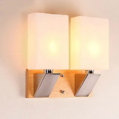 Chandelier mural moderne en bois de bambou et métal chromé 30 cm de hauteur