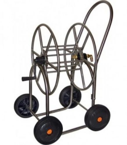 Chariot de tuyau en inox Element de raccordement en laiton Sortie de tuyau 3/4&Prime; sur 4 roues