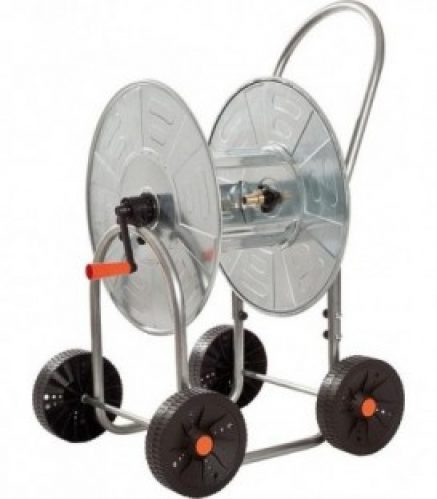 Chariot de tuyau en métal zingué Element de raccordement en laiton sortie de tuyau 3/4&Prime; sur 4 roues