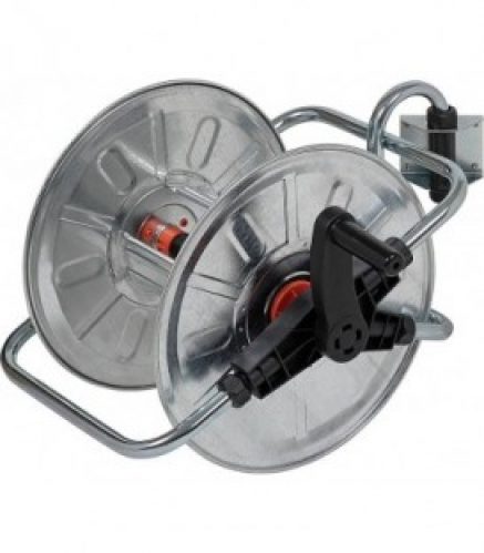 Chariot de tuyau mural en métal zingué, element de raccordement en plastique, support inclus